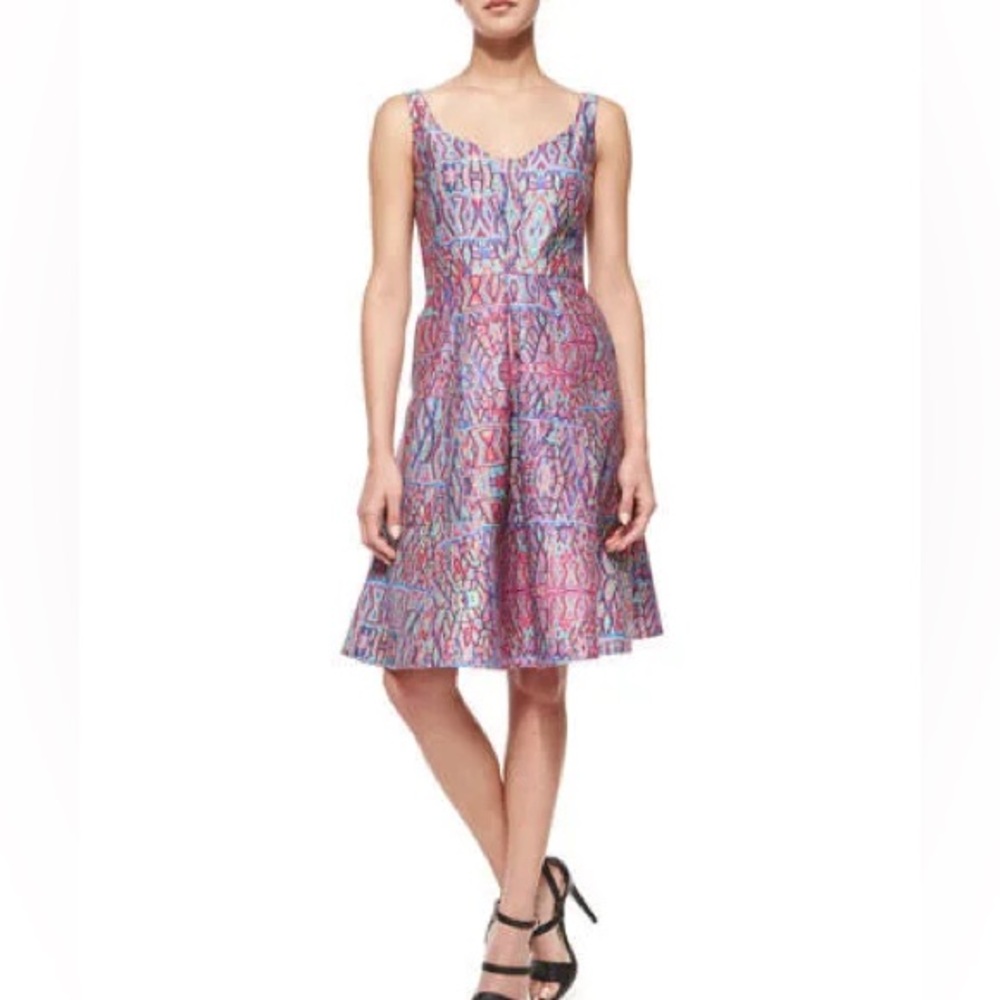 Nanette Lepore Machu Picchu pink printed silk dress with pockets 2 fully lined